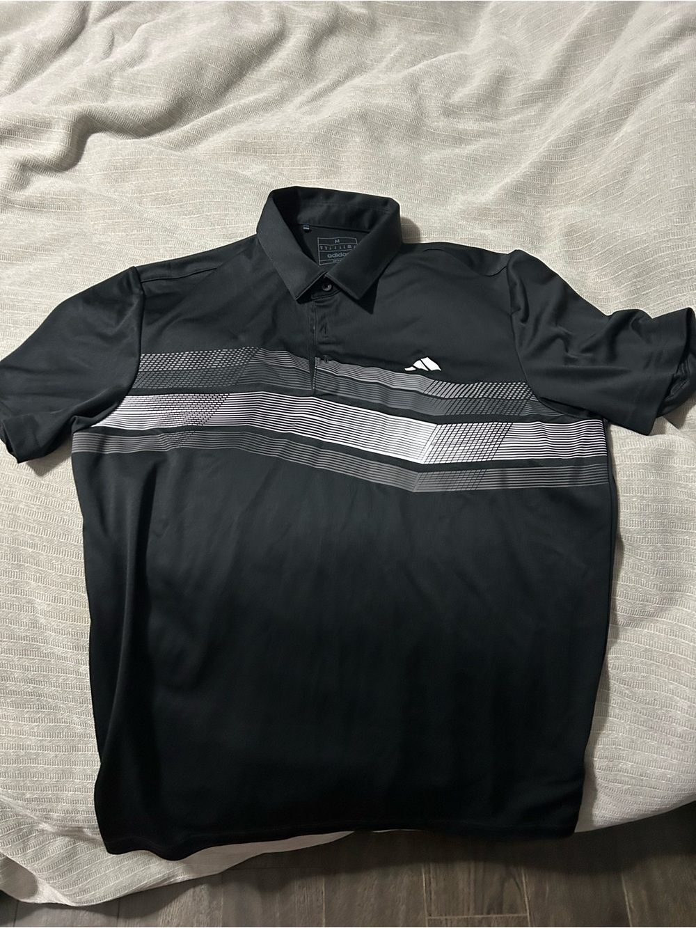 adidas Black Polo with Gray and Silver Stripe Chest